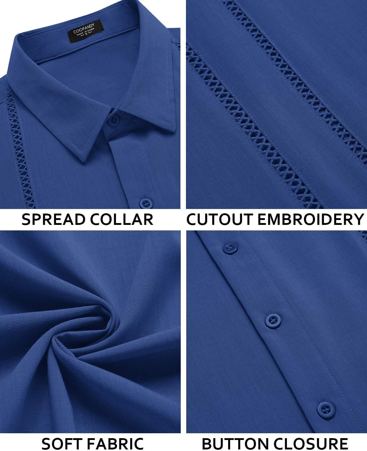 COOFANDY Men's Cuban Guayabera Shirt Short Sleeve Button Down Shirts Casual Summer Beach Linen Shirts