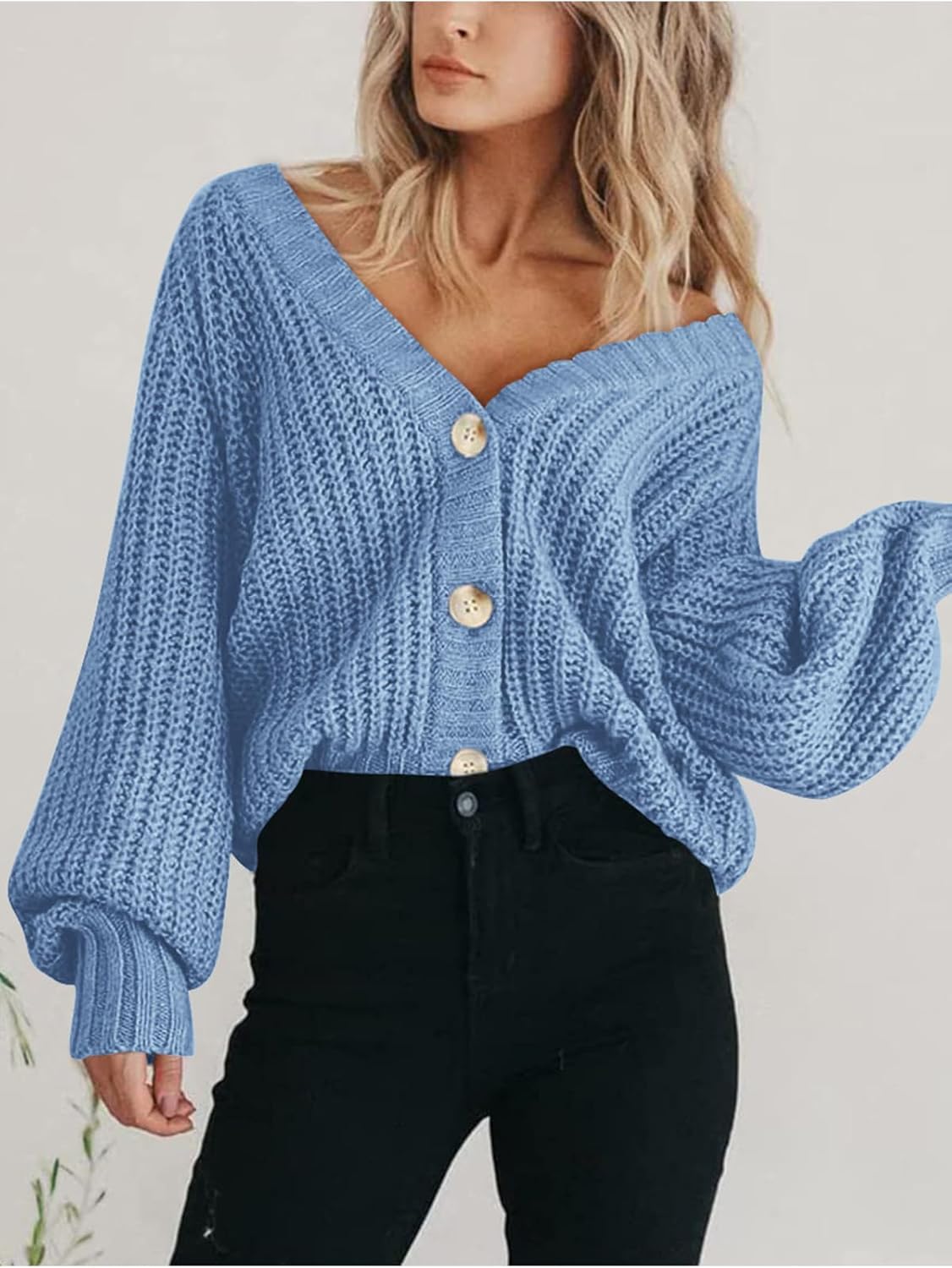 Women's Chunky Knit Cardigan Sweater Long Sleeve Button Loose Cardigan Jacket