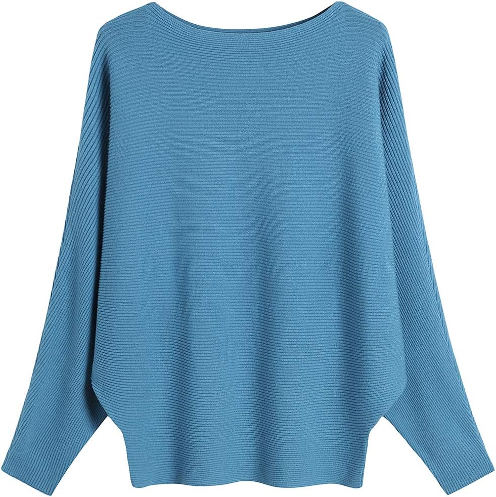 GABERLY Boat Neck Batwing Sleeves Dolman Knitted Sweaters and Pullovers Tops for Women