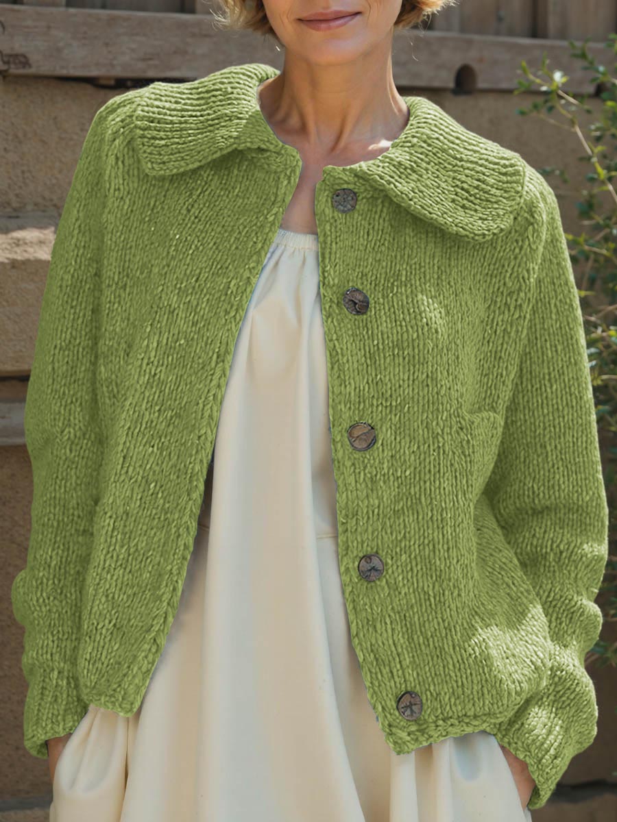 Women's Solid Color Peter Pan Collar Long Sleeve Casual Loose Cardigan Sweater