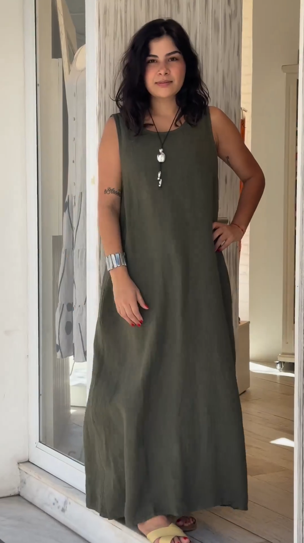 2024 Women's Cotton linen casual sleeveless dress
