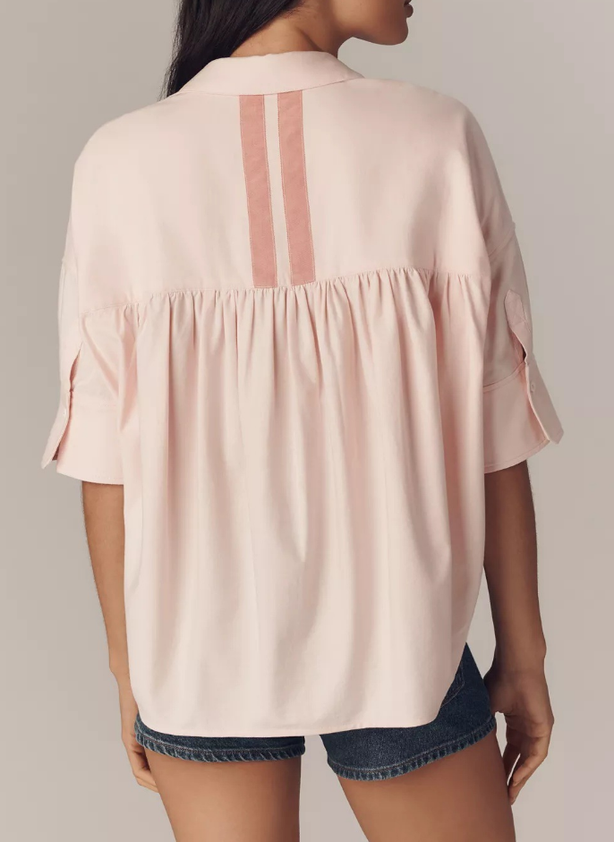 2026 Ice Cream Colored French Style Striped Patchwork Shirt With Pockets