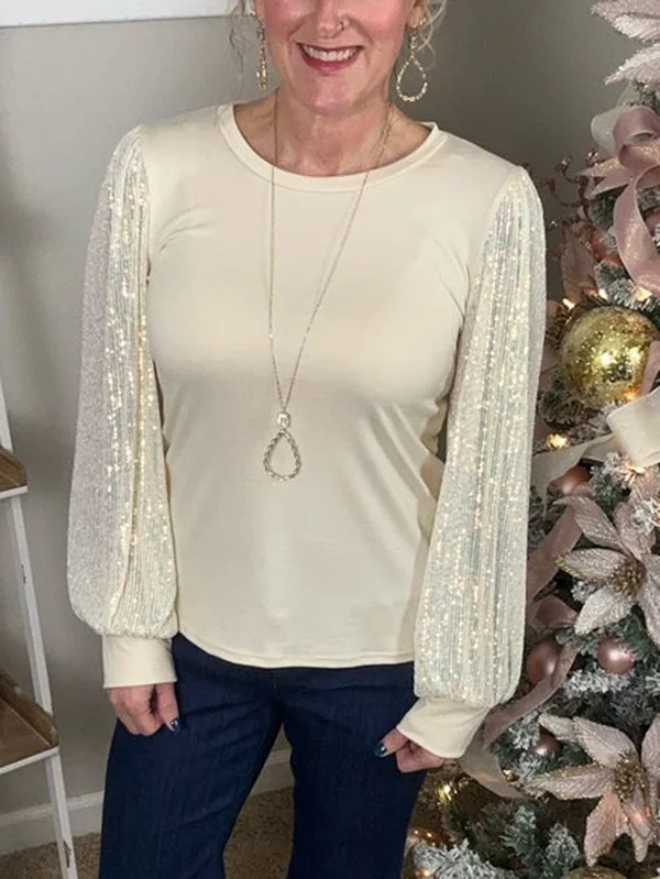 2024 New sequin patchwork loose rotator cuff top