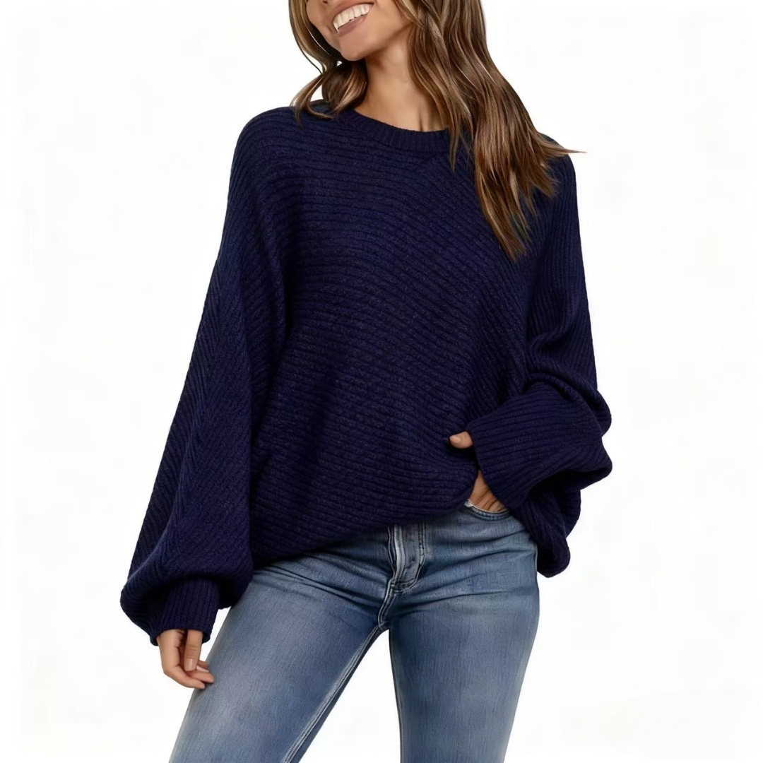 2025🔥Batwing Sleeve Round Neck Solid Color Cashmere Sweater