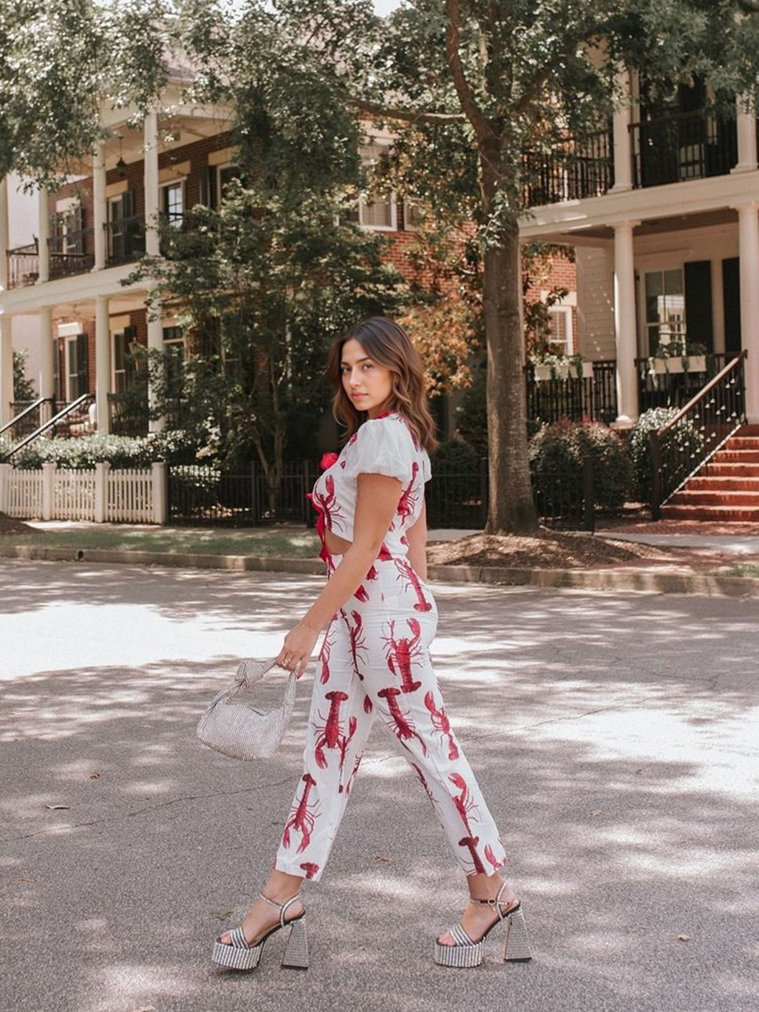 Lobster Print Puff Sleeve Shirt