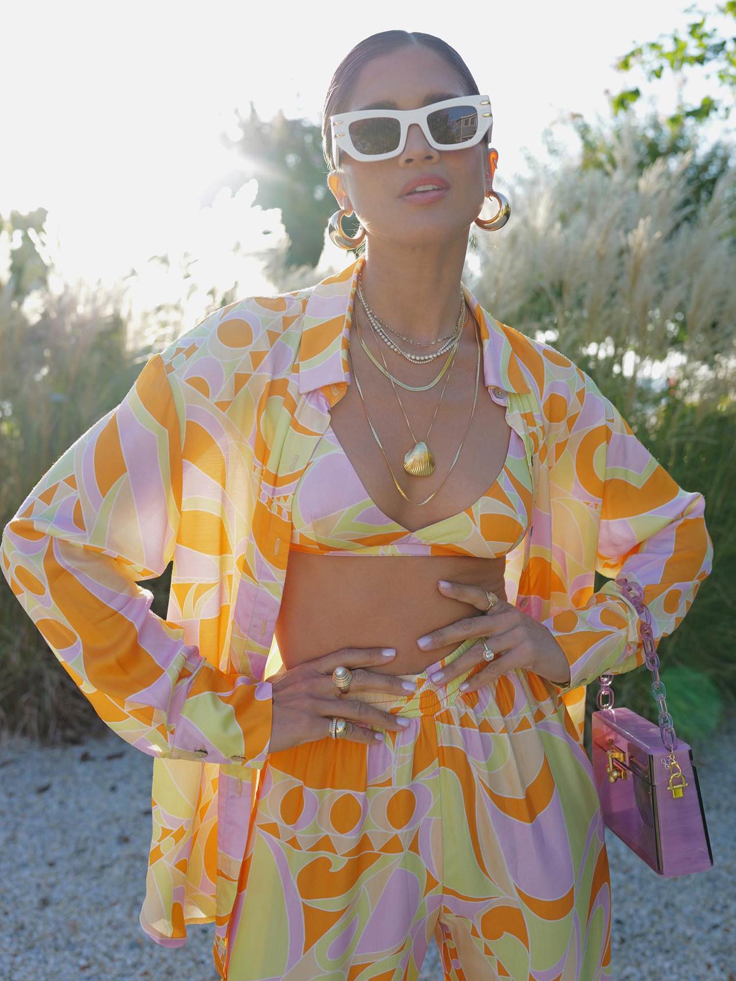 Tropical Beach Graphic Print Button-Up Shirt