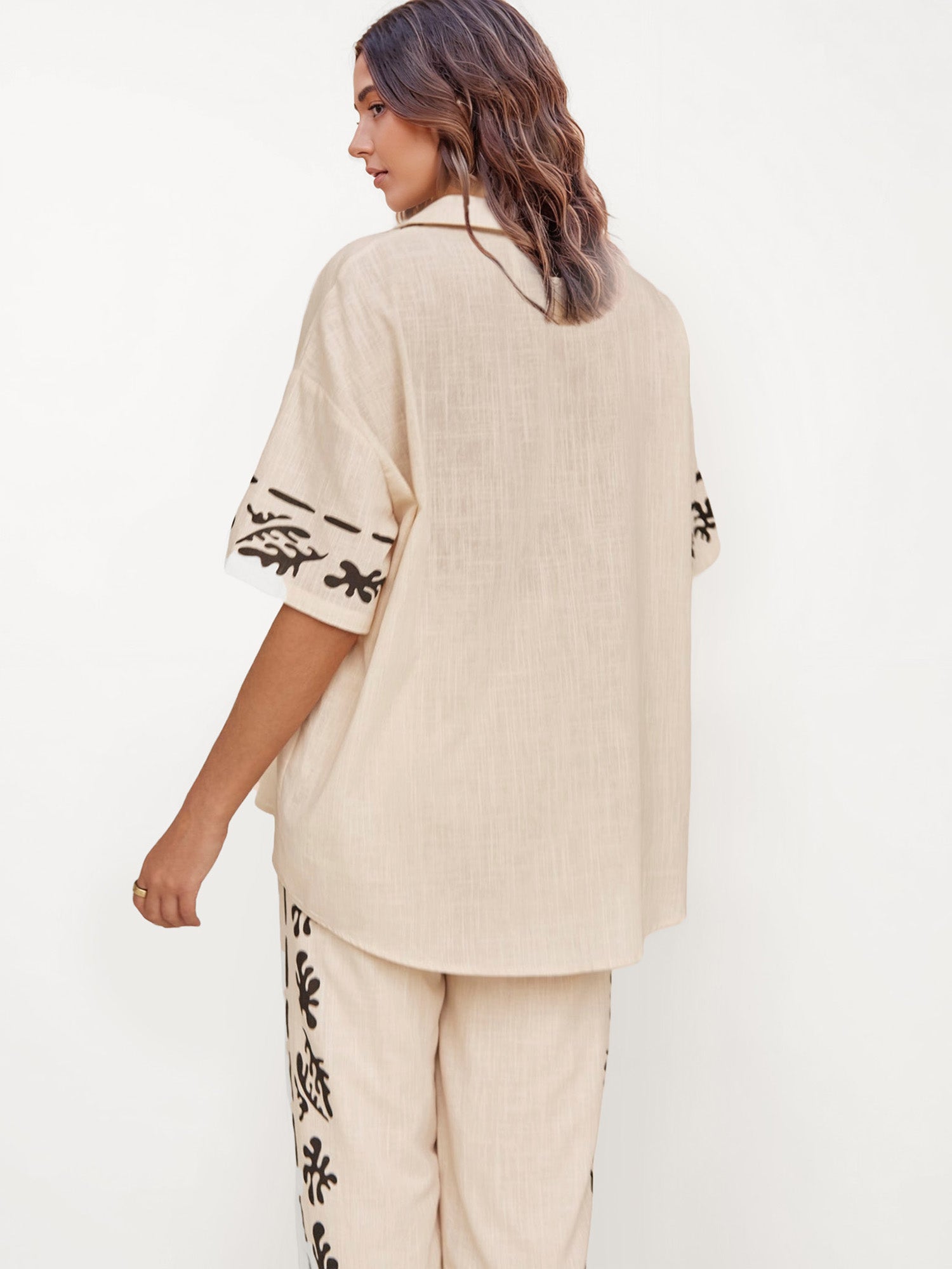 Cream Shirt with Bold Black Print