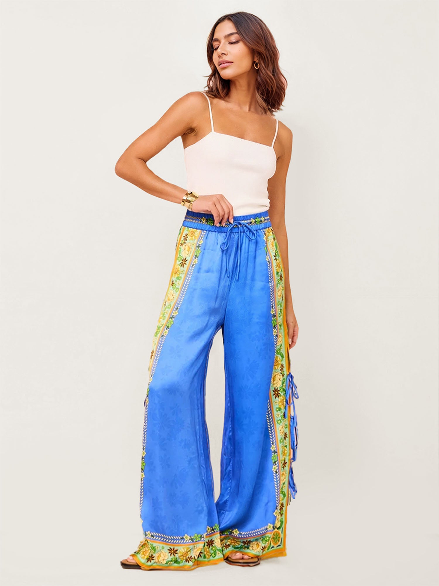 Tropical Graphic Print Wide-Leg Pants