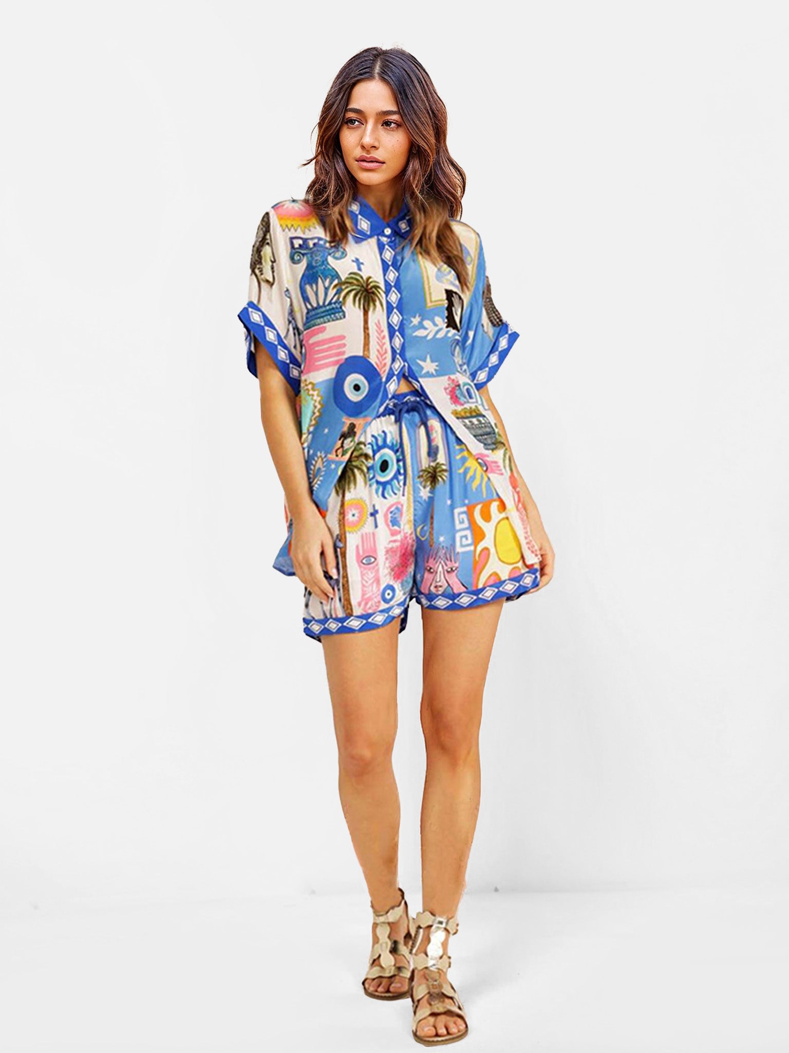 Retro Graphic Print Two-Piece Set