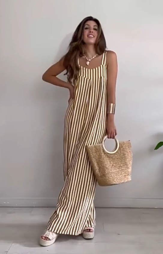 Women's Casual Loose Striped Jumpsuit