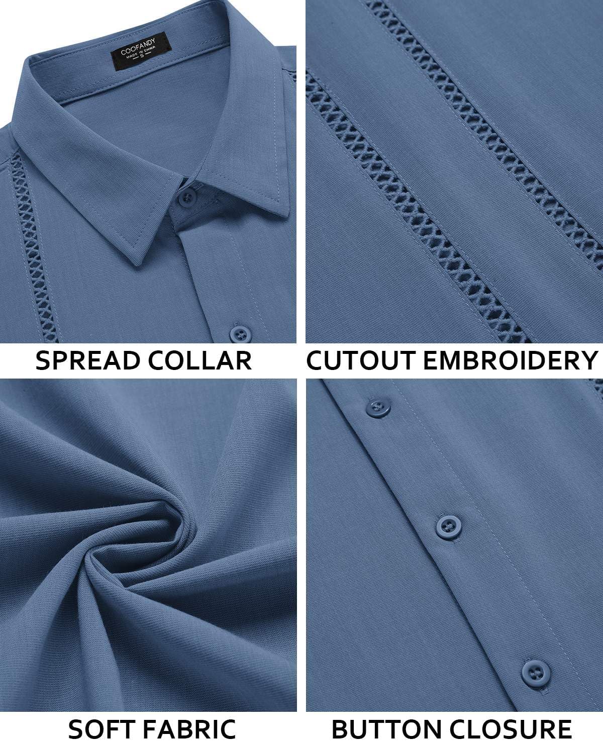 COOFANDY Men's Cuban Guayabera Shirt Short Sleeve Button Down Shirts Casual Summer Beach Linen Shirts