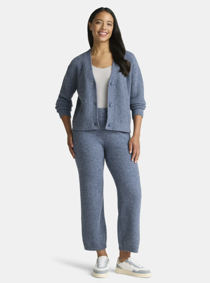 Casual V-neck buttoned knitted drawstring suit