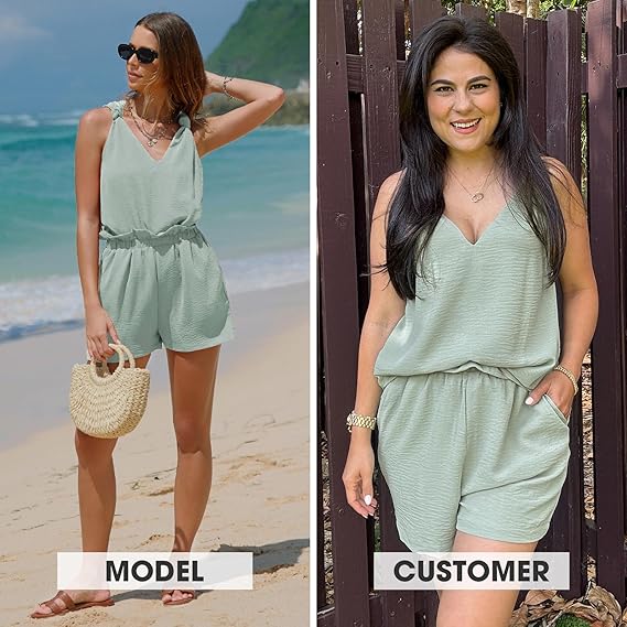 Women's V-neck short-sleeved vacation two-piece suit