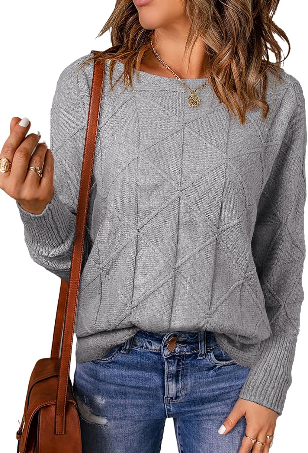 2025 Women's Casual Round Neck Batwing Sleeve Pullover Sweater