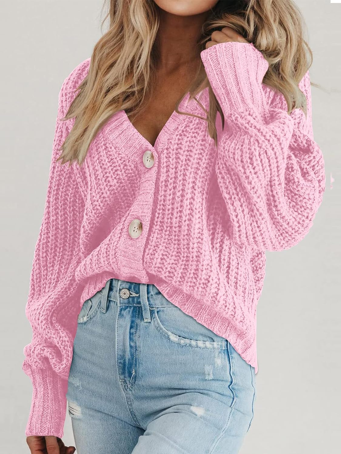 Women's Chunky Knit Cardigan Sweater Long Sleeve Button Loose Cardigan Jacket