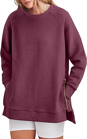 Women‘s Oversized Sweatshirt Side Zipper Hoodie Sweater