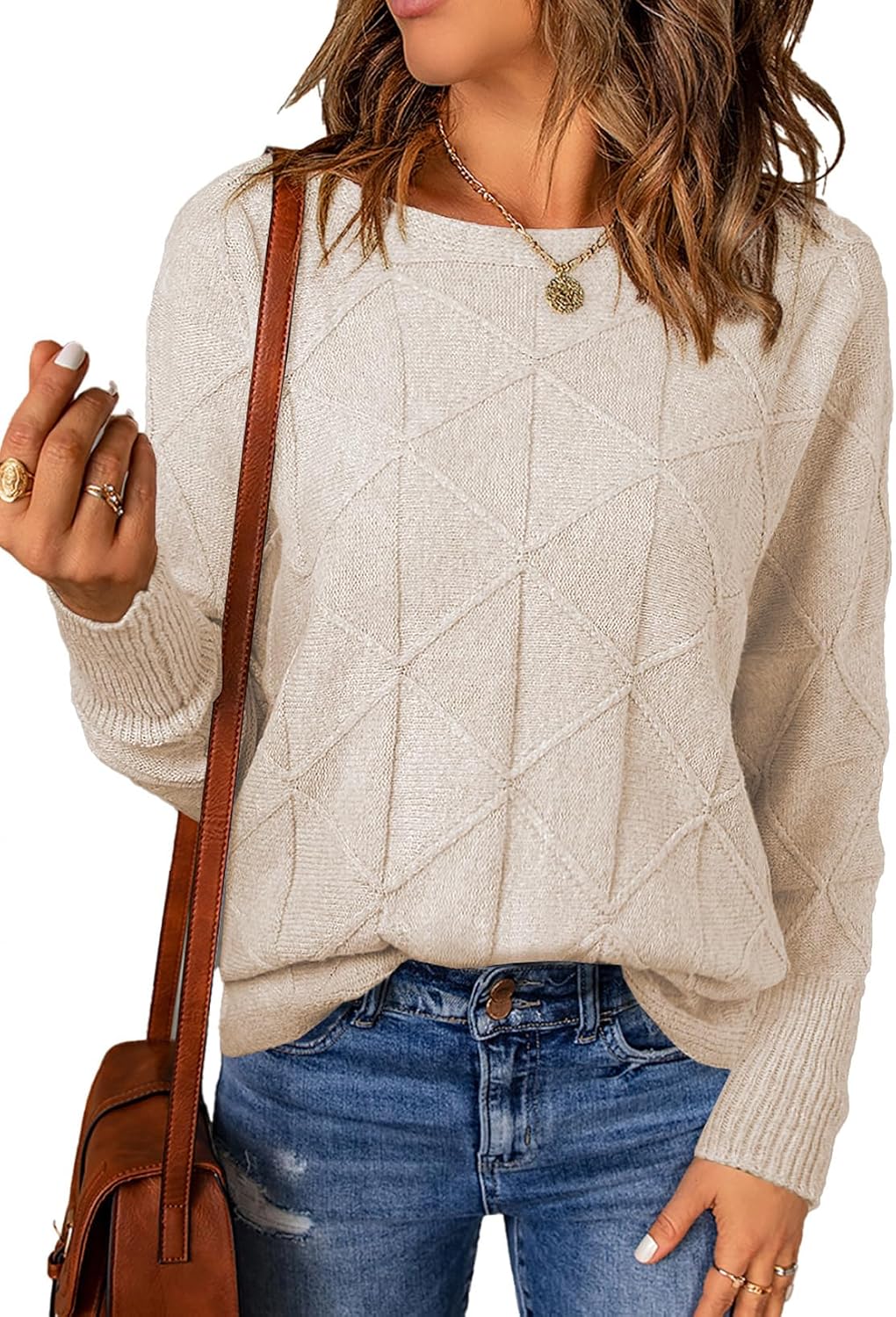 2025 Women's Casual Round Neck Batwing Sleeve Pullover Sweater