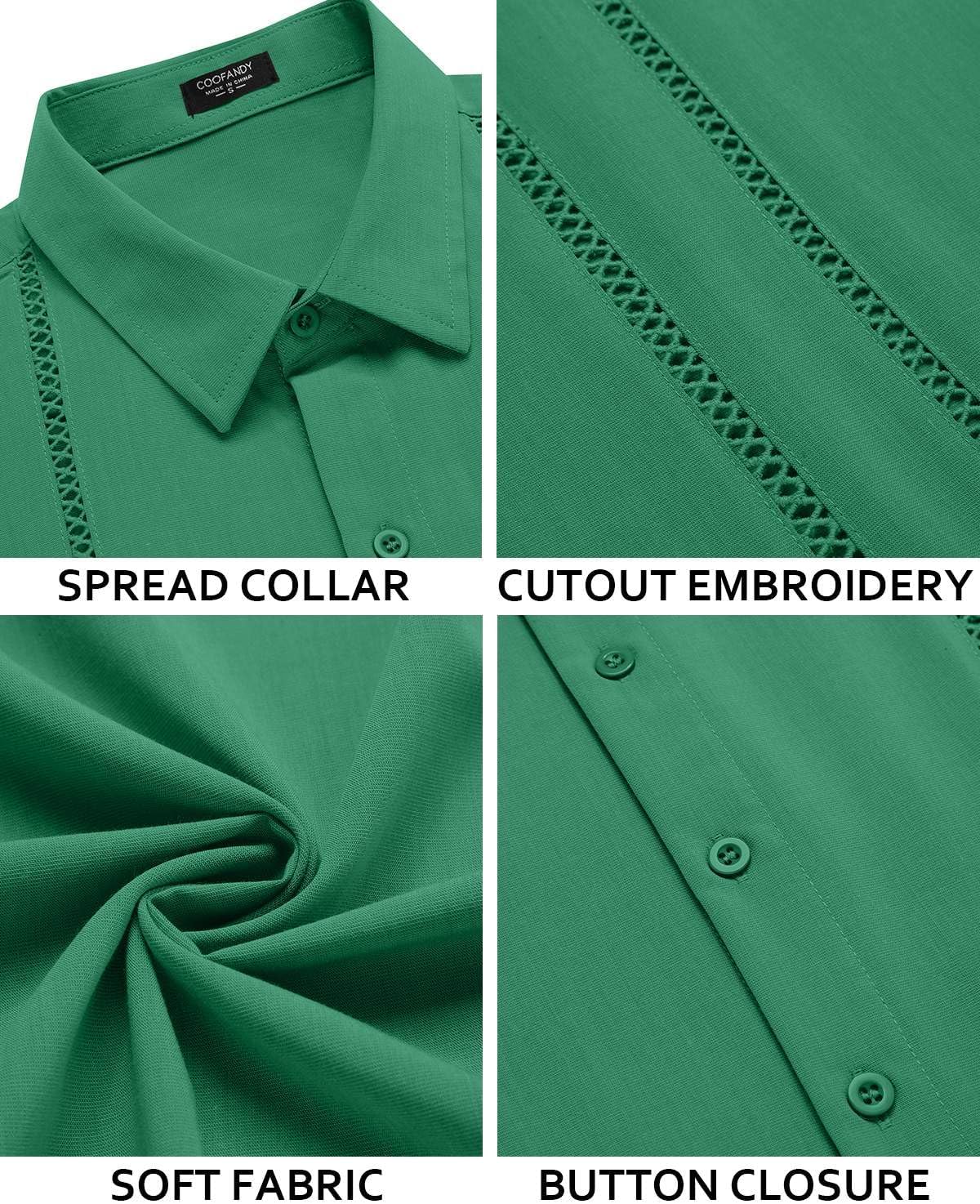 COOFANDY Men's Cuban Guayabera Shirt Short Sleeve Button Down Shirts Casual Summer Beach Linen Shirts