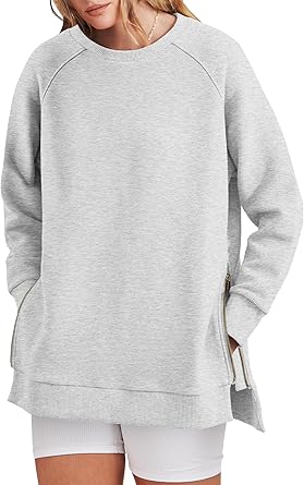 Women‘s Oversized Sweatshirt Side Zipper Hoodie Sweater