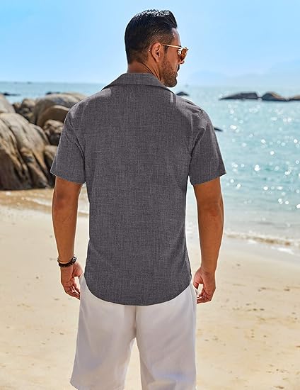 Men's Short-Sleeved Linen Cotton Casual Buttons Shirt