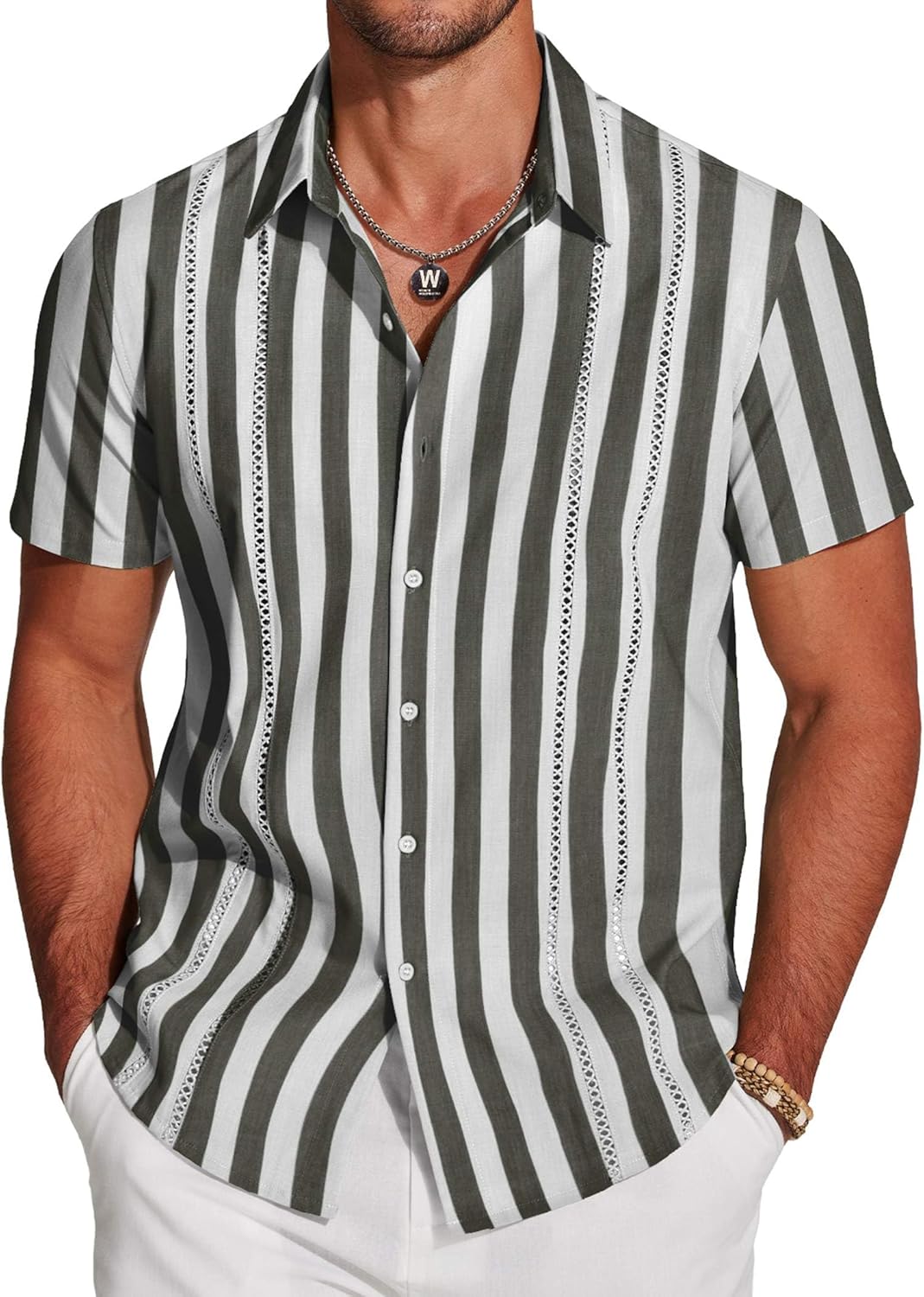 COOFANDY Men's Cuban Guayabera Shirt Short Sleeve Button Down Shirts Casual Summer Beach Linen Shirts