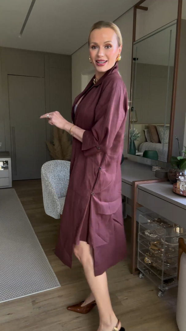 Women's  Cotton Linen Buttoned Three-Quarter Sleeve Dress