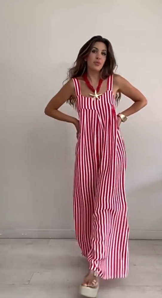 Women's Casual Loose Striped Jumpsuit