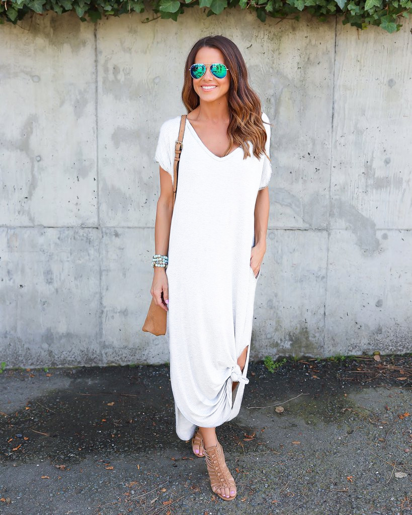 Batsleeved V-Neck Pocket Slit Dress
