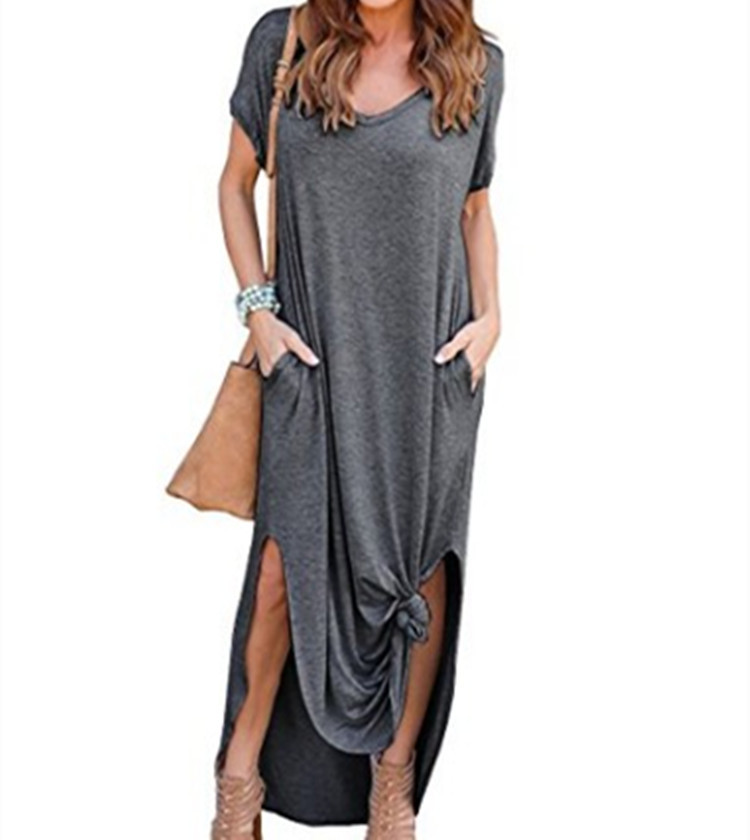 Batsleeved V-Neck Pocket Slit Dress