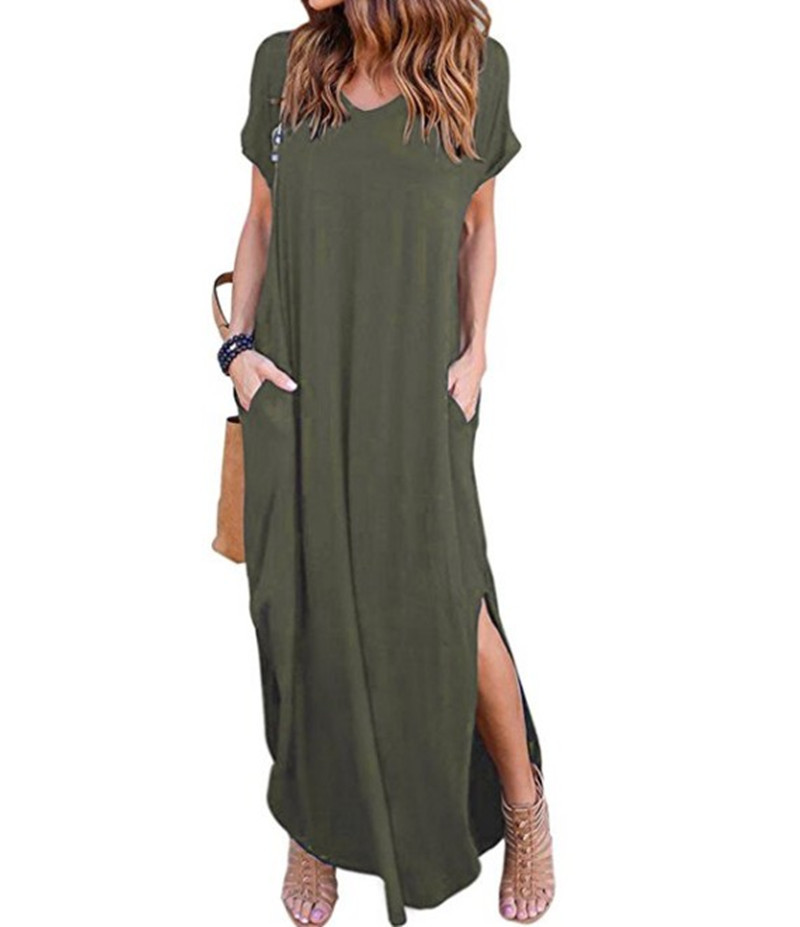 Batsleeved V-Neck Pocket Slit Dress