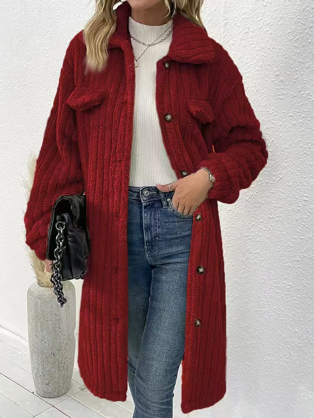 🔥Autumn and winter long retro faux fur loose lapel plush coat