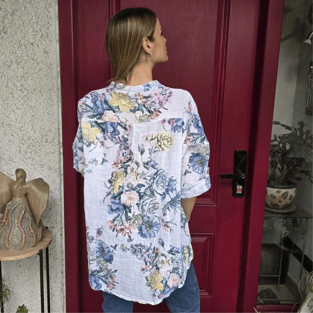 Cotton Three Quarter Sleeves Floral Printed Shirt