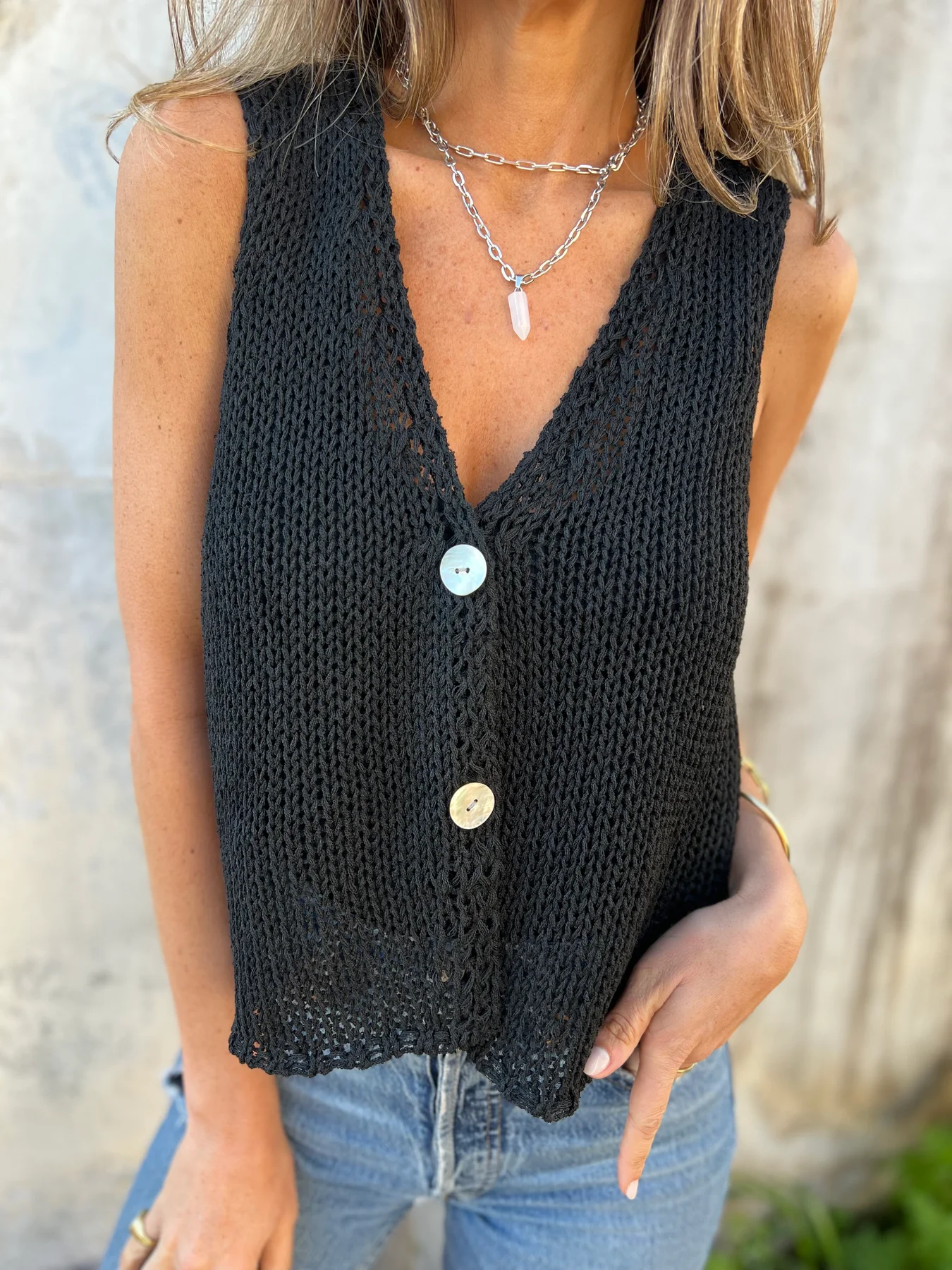 Knitted Buttoned Shirt Hollow Sweater