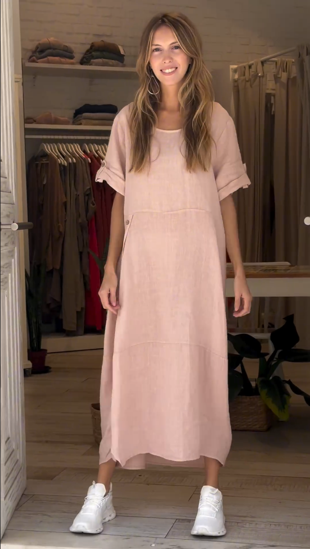 WOMEN'S COTTON LINEN CASUAL BUTTONS DRESS
