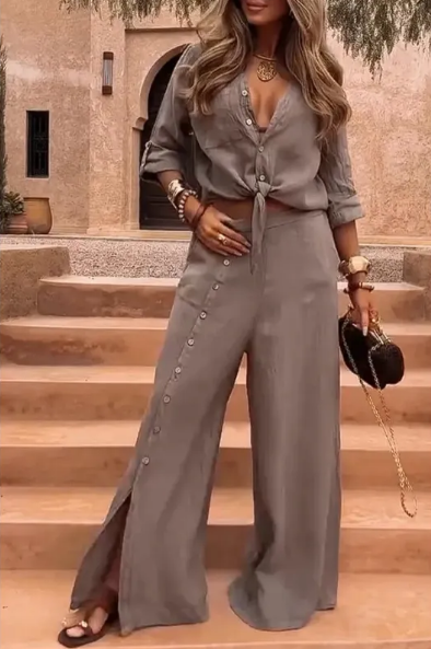 Cotton and Linen Button Lapel Cardigan