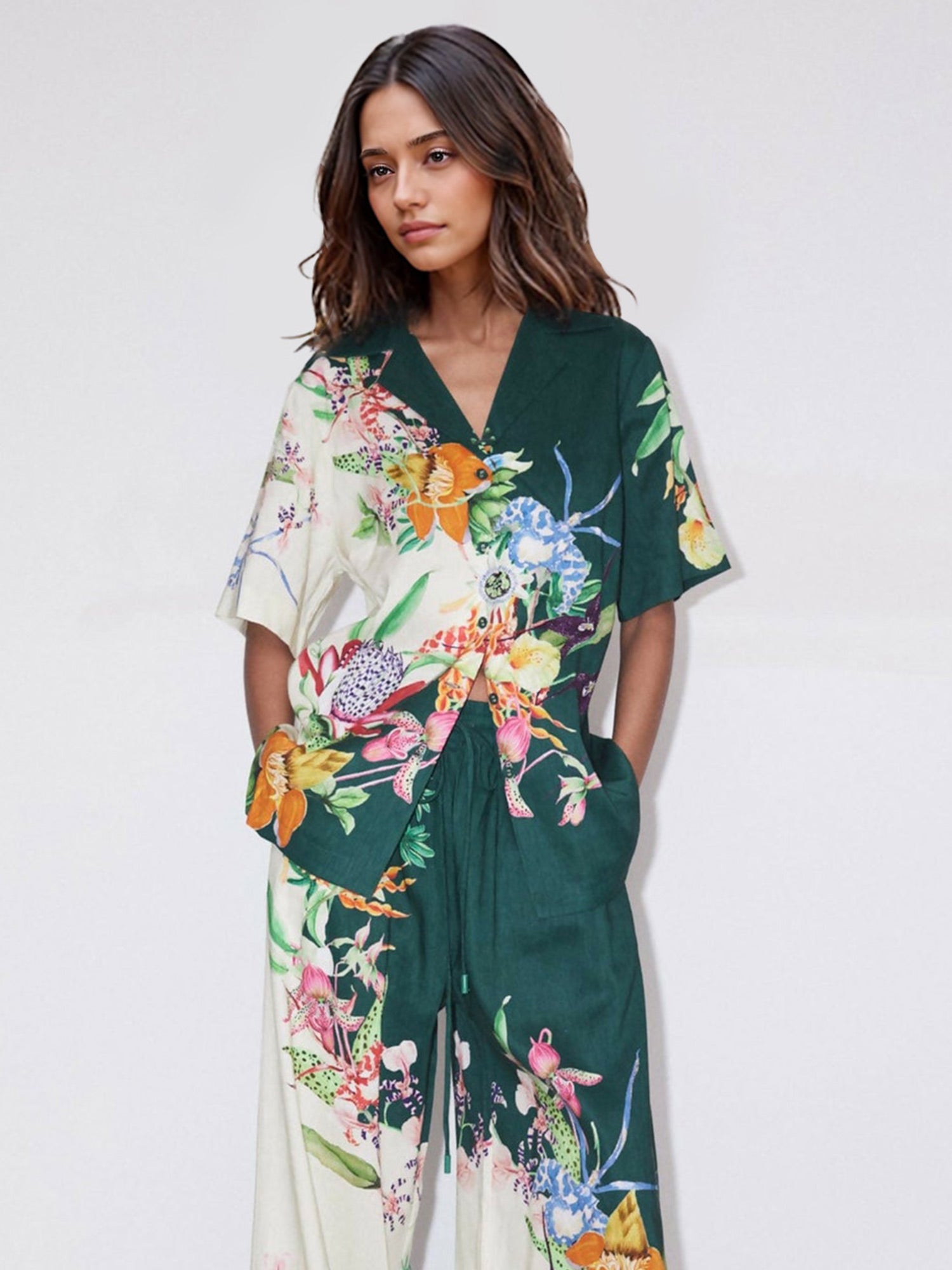 Floral Print Wrap-Front Shirt