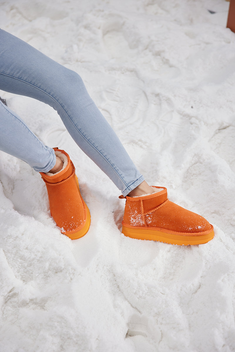 Ultra Mini Platform Low Ankle Boot - Orange