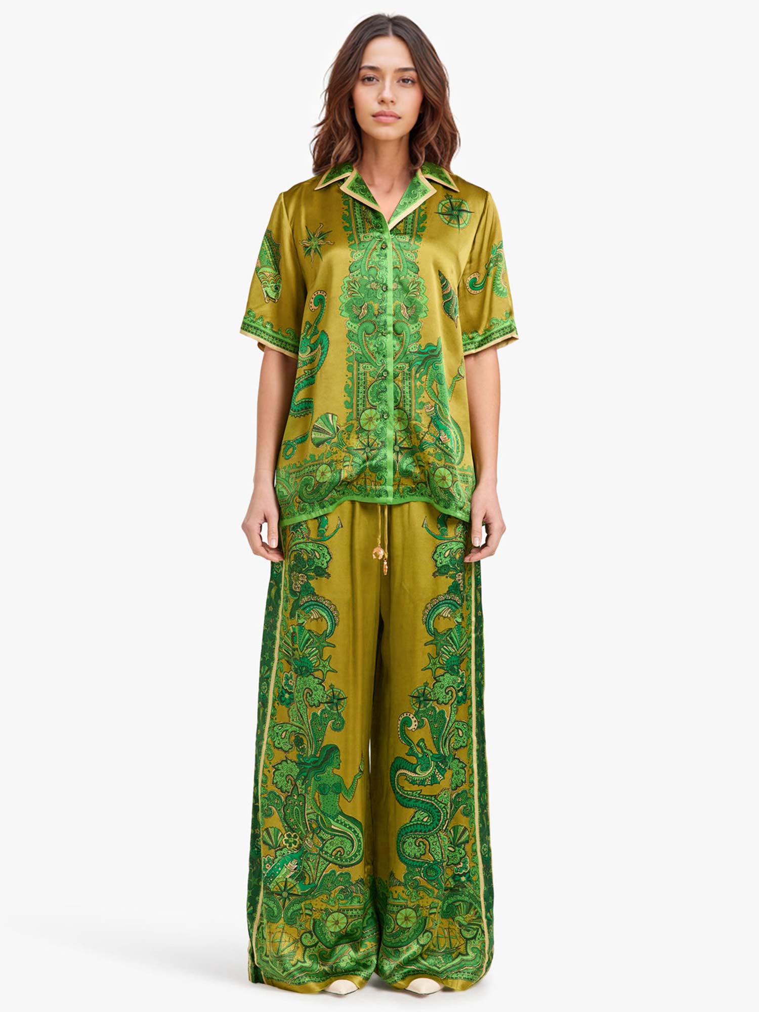 Floral Print Satin Loose-Fit Pants