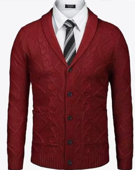 2025 Men's Shawl Collar Button Cable Knit Sweater