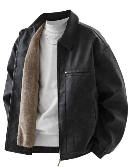 2026 Retro Lapel Merard Fleece Leather Jacket