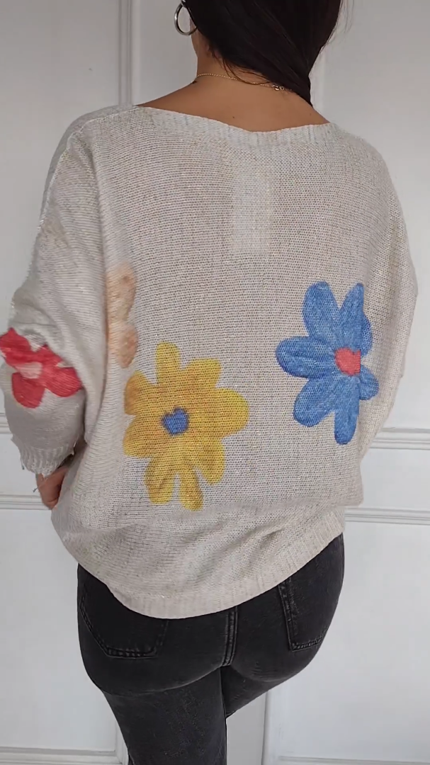 floral cutout sweater