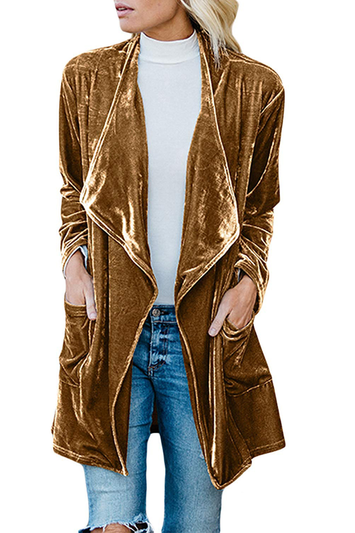 🎄Christmas Sale🔥Gold velvet long trench coat