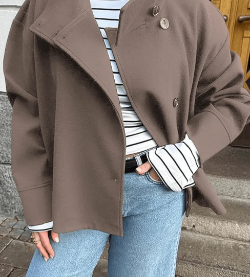 🔥2025 New stand-up collar button long-sleeved wool coat