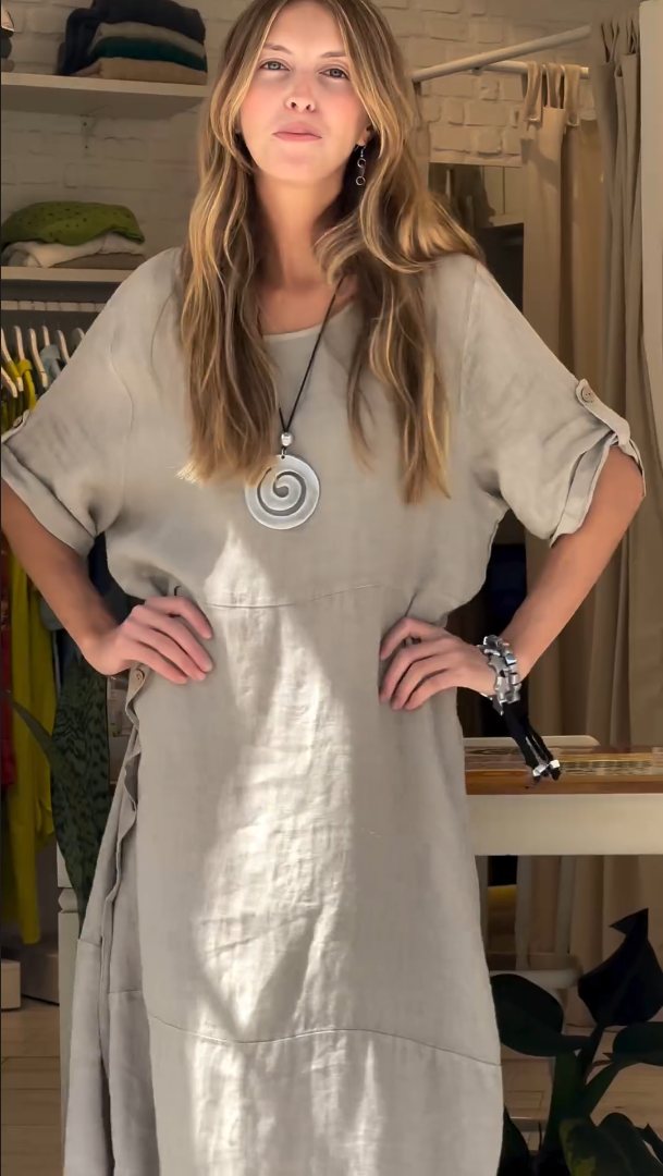 WOMEN'S COTTON LINEN CASUAL BUTTONS DRESS