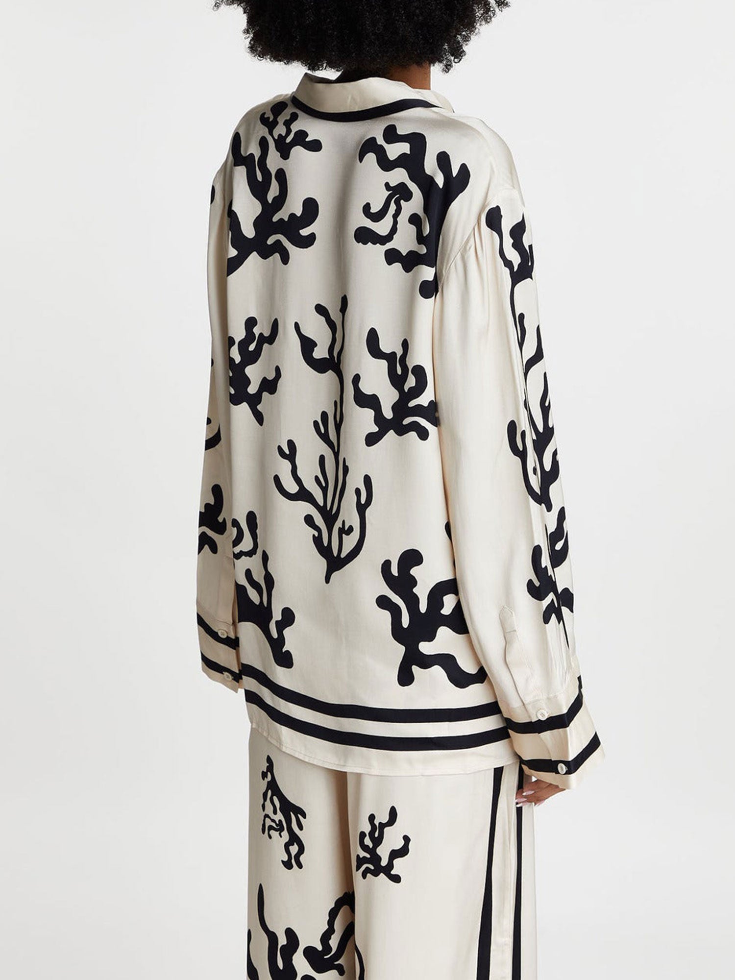 Black Coral Print Wide-Leg Pants