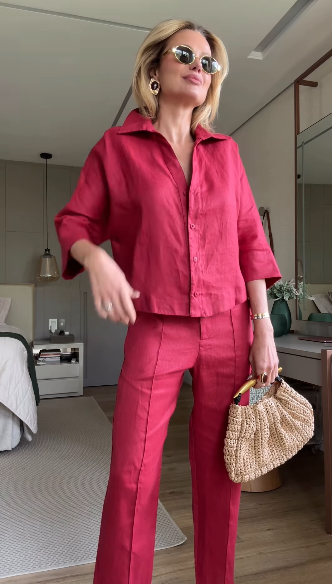 Women's casual ice silk cotton wide-leg pants two-piece suit