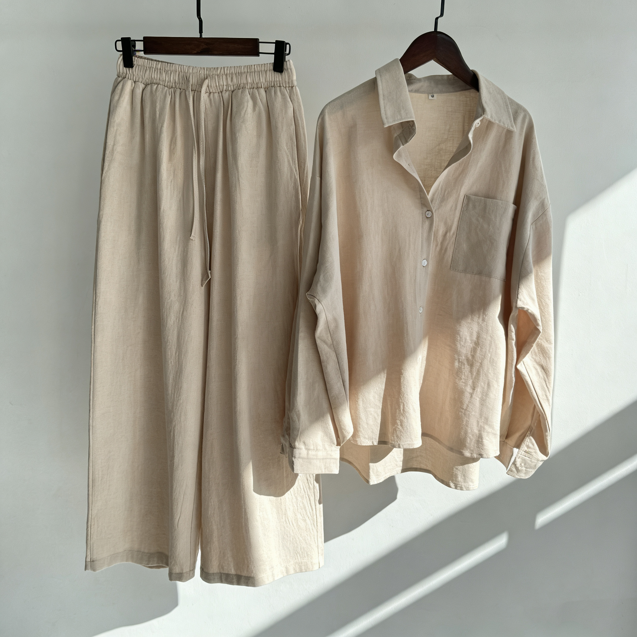 🌸Cotton and linen shirt and high-waisted trousers set