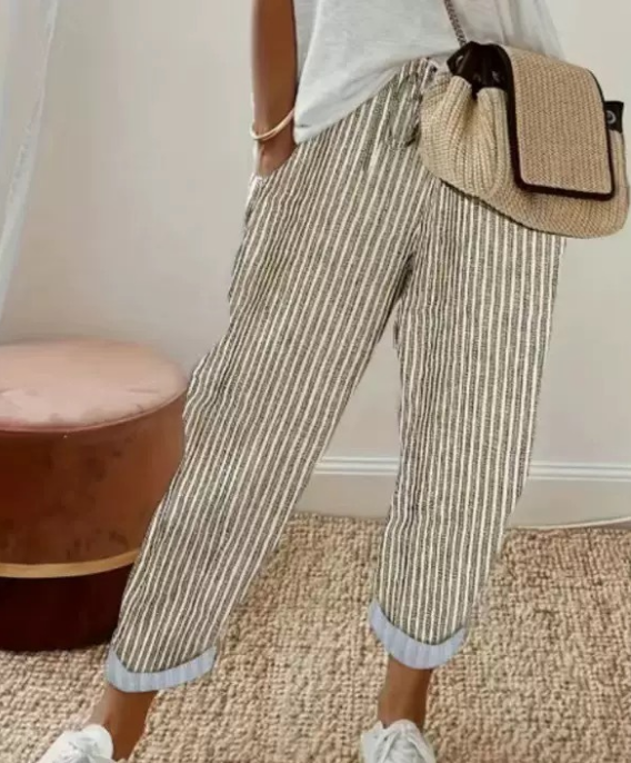 Casual Striped Loose Drawstring Pants