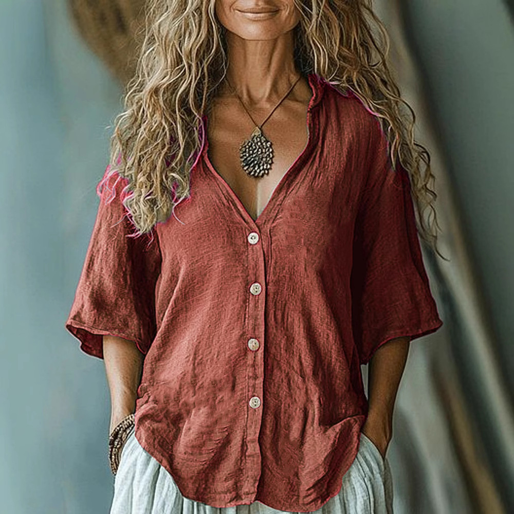 🔥🔥🔥2026 Five-sleeve single-breasted linen shirt