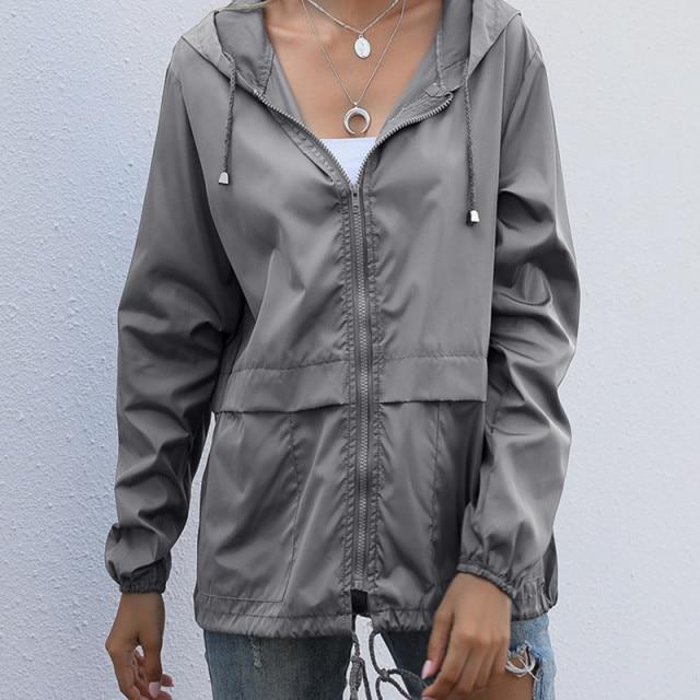 Women Jacket Zip-up Hoodie Lightweight Outdoor Hiking Waterproof Raincoat Jacket